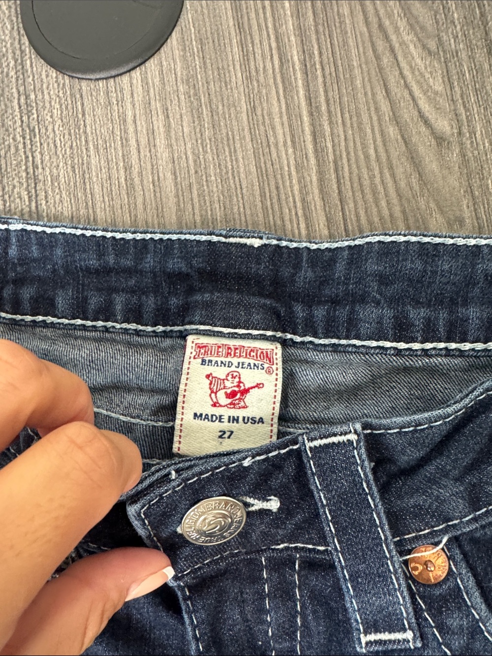 True Religion Indigo Blue Denim Short Shorts with Signature Stitch - Picture 3 of 3
